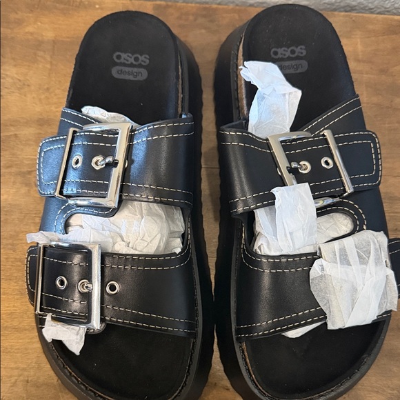 Asos Design Black Double Buckle Women’s platform Sandals size 9 - Picture 3 of 8